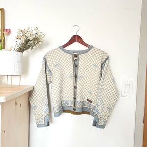 Dale of Norway Wool Creme and Blue Cardigan Silver hardware Sweater